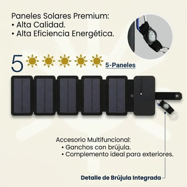 Cargador Solar Portátil de 5 Placas Plegable 5V 2.1A USB
