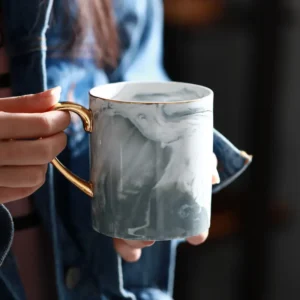 Elegante Tazas de Café de Cerámica con Acabado Efecto Mármol