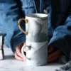 Elegante Tazas de Café de Cerámica con Acabado Efecto Mármol
