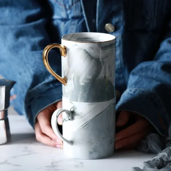 Elegante Tazas de Café de Cerámica con Acabado Efecto Mármol