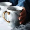 Elegante Tazas de Café de Cerámica con Acabado Efecto Mármol