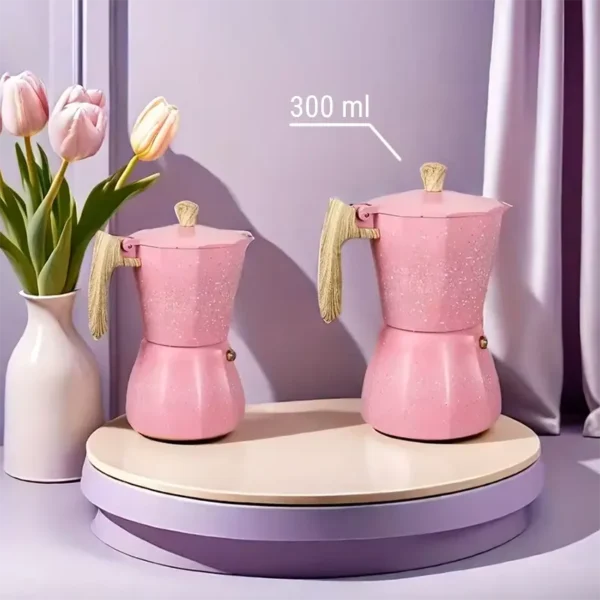 Cafetera Italiana Octogonal de Aluminio Estilo Turco Color Rosa