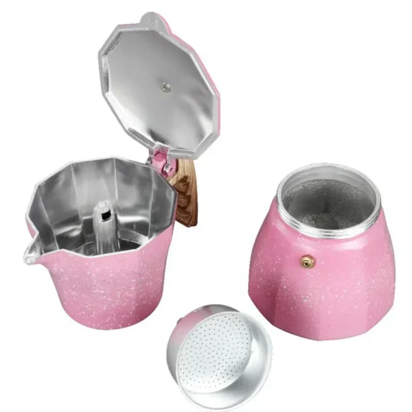 Cafetera Italiana Octogonal de Aluminio Estilo Turco Color Rosa