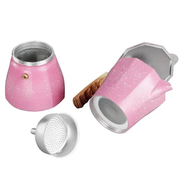 Cafetera Italiana Octogonal de Aluminio Estilo Turco Color Rosa