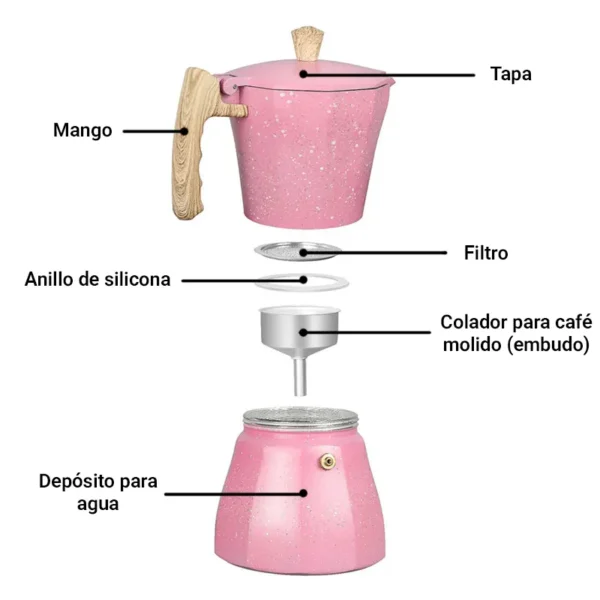 Cafetera Italiana Octogonal de Aluminio Estilo Turco Color Rosa